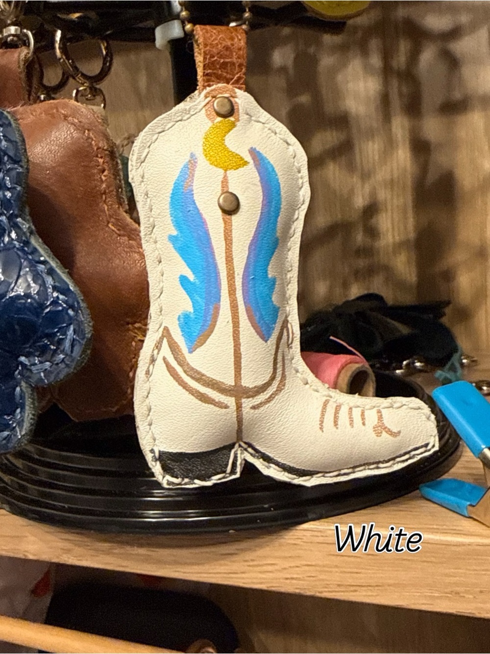 Leather Cowboy Boots Bag Charms - Picture 3 of 4